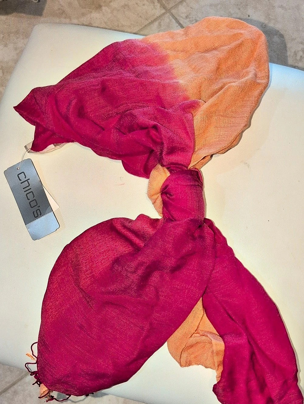 Chico's Vibrant Ombre Scarf in Shades Of Pink & Orange- NWT